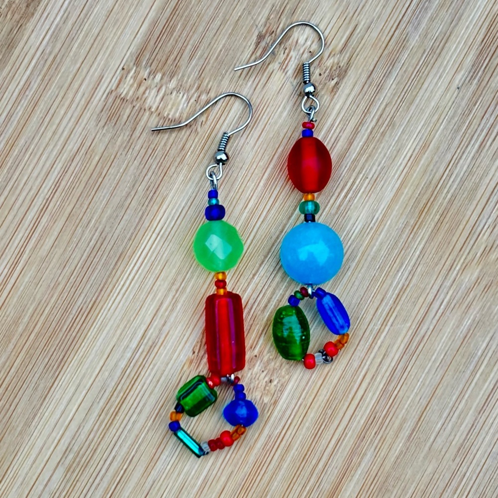 Handmade Colorful Multi Stone Glass Drop Dangle Earrings ❤️💙💚